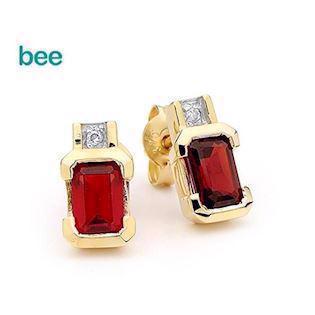 Bee Jewelry gold studs set ruby and diamonds, model 54660-CR